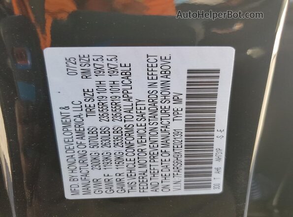 7FARS6H9XTE021391 2026 HONDA CR-V Black Vista de la etiqueta del VIN