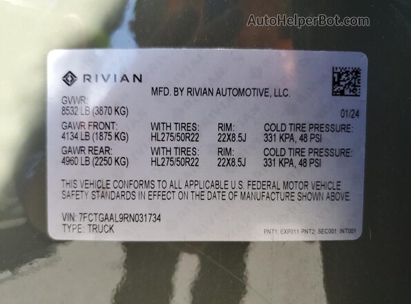 7FCTGAAL9RN031734 2024 RIVIAN R1T Green Widok komory silnika