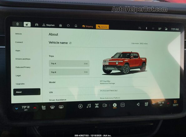 7FCTGCAA1TN043362 2026 RIVIAN R1T Red Vista interior de 360 grados