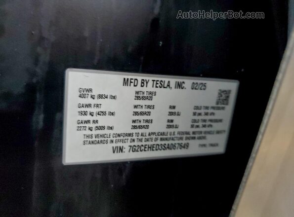 7G2CEHED3SA067649 2025 TESLA CYBERTRUCK Silver Vista interior de 360 grados
