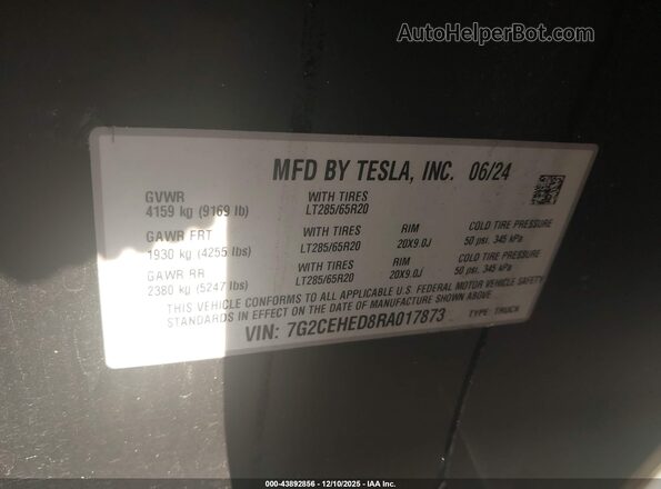 7G2CEHED8RA017873 2024 TESLA CYBERTRUCK Black 