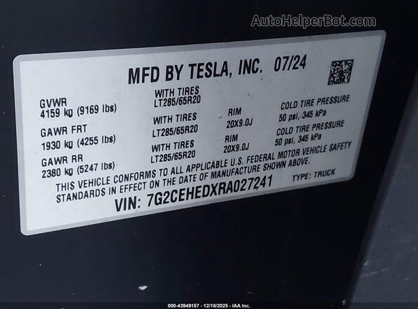 7G2CEHEDXRA027241 2024 TESLA CYBERTRUCK Black Շարժիչի բաժամունքի տեսք