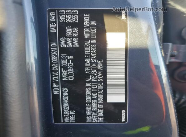 7JRA22TK4KG014437 2019 VOLVO S60 Blue Вид підкапотного простору