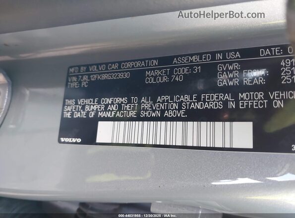 7JRL12FK8RG323930 2024 VOLVO S60 Gray Շարժիչի բաժամունքի տեսք