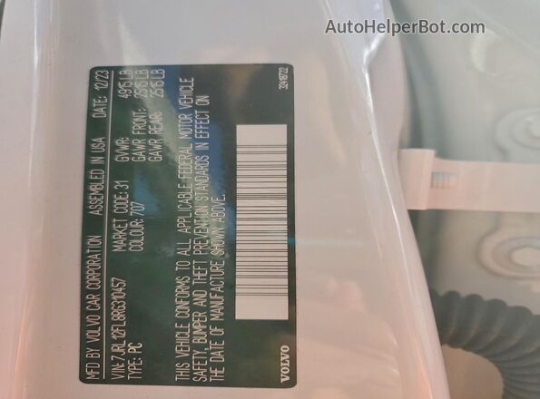 7JRL12FL8RG310457 2024 VOLVO S60 Белый Вид наклейки с VIN-кодом