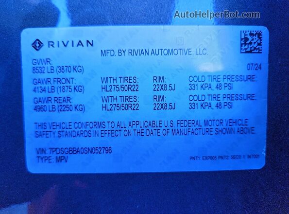 7PDSGBBA0SN052796 2025 RIVIAN R1S Charcoal 