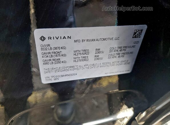 7PDSGCBA4RN032504 2024 RIVIAN R1S Black Շարժիչի բաժամունքի տեսք