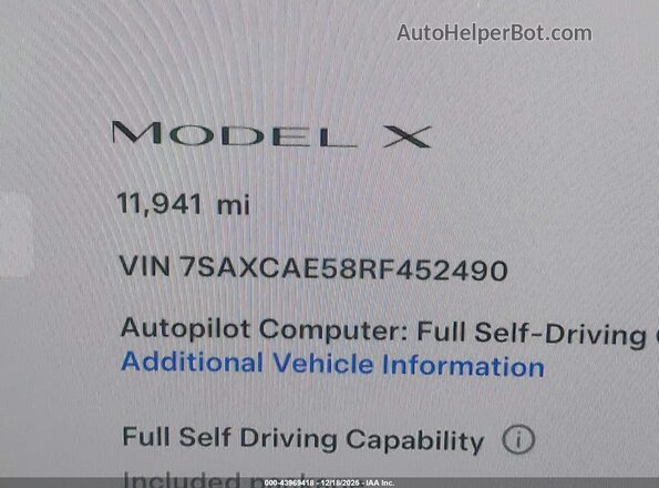7SAXCAE58RF452490 2024 TESLA MODEL X Silver Вид підкапотного простору