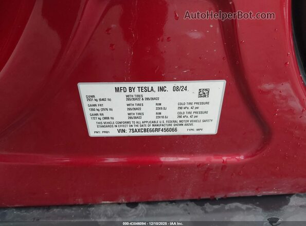 7SAXCBE66RF456066 2024 TESLA MODEL X Red Widok komory silnika
