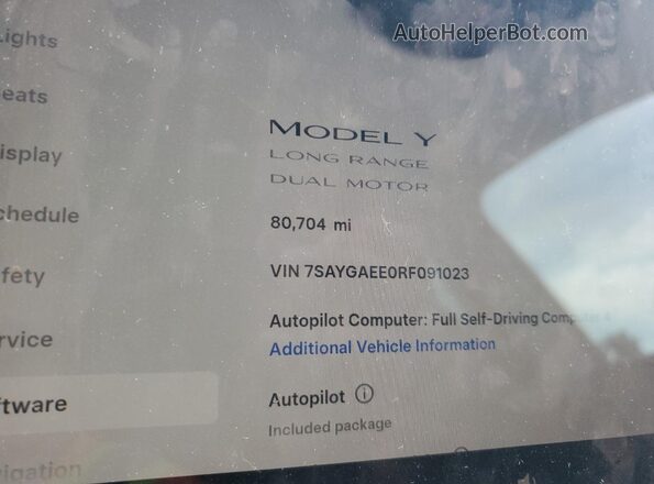 7SAYGAEE0RF091023 2024 TESLA MODEL Gray Вид щитка приладів