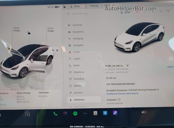 7SAYGAEE4NF490494 2022 TESLA MODEL Y Белый Вид задних сидений