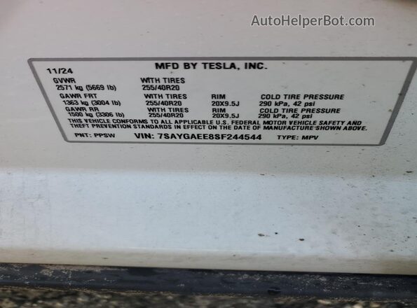7SAYGAEE8SF244544 2025 TESLA MODEL White Շարժիչի բաժամունքի տեսք
