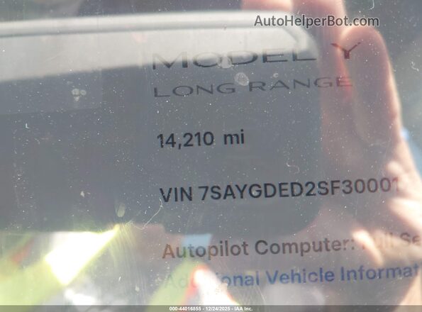 7SAYGDED2SF300017 2025 TESLA MODEL Y Gray 