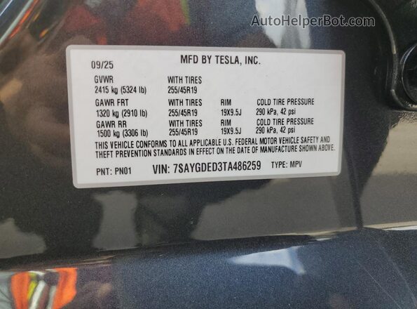 7SAYGDED3TA486259 2026 TESLA MODEL Серый 