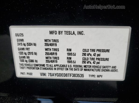 7SAYGDED8TF383535 2026 TESLA MODEL Черный 