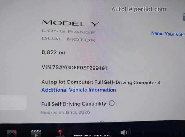 7SAYGDEE0SF299491 2025 TESLA MODEL Y Gray 