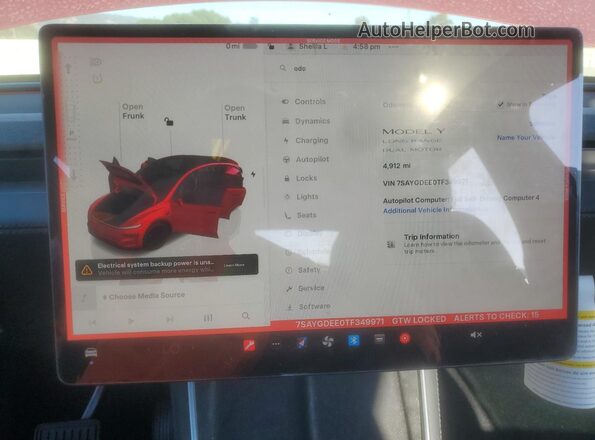 7SAYGDEE0TF349971 2026 TESLA MODEL Red Vista del cuadro de instrumentos