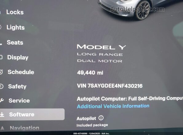 7SAYGDEE4NF430216 2022 TESLA MODEL Y Gray Вид задніх сидінь
