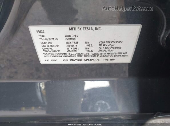 7SAYGDEE5PA125274 2023 TESLA MODEL Y Gray Engine compartment view