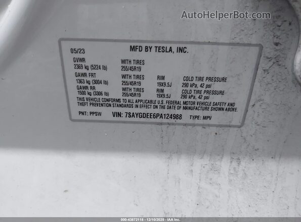 7SAYGDEE6PA124988 2023 TESLA MODEL Y Белый Вид подкапотного пространства