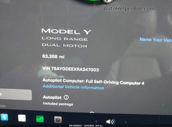 7SAYGDEEXRA247003 2024 TESLA MODEL Y Gray უკანა სავარძლების ხედი