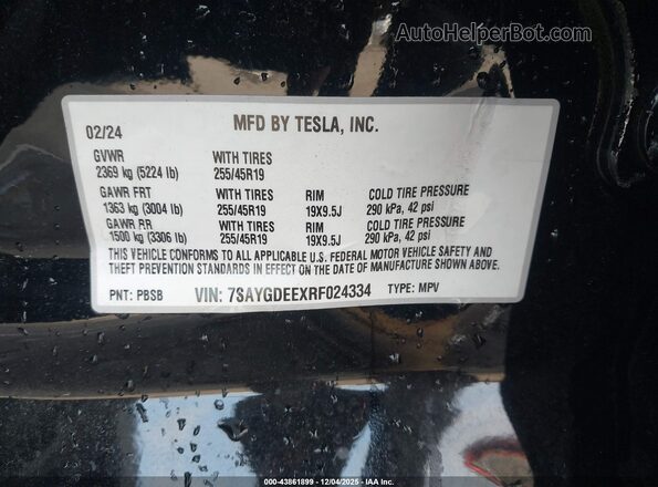 7SAYGDEEXRF024334 2024 TESLA MODEL Y Black 
