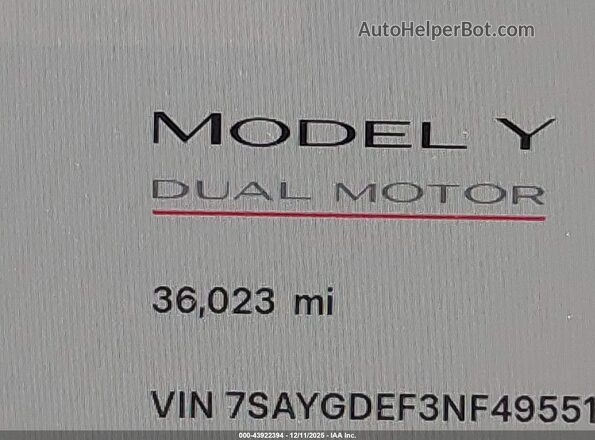 7SAYGDEF3NF495518 2022 TESLA MODEL Y White 