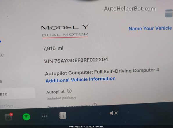 7SAYGDEF8RF022204 2024 TESLA MODEL Y Gray Вид задніх сидінь