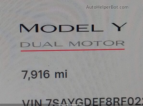 7SAYGDEF8RF022204 2024 TESLA MODEL Y Gray 