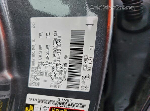 7SVAAABA0PX010449 2023 TOYOTA SEQUOIA Charcoal VIN კოდის სტიკერის ხედი