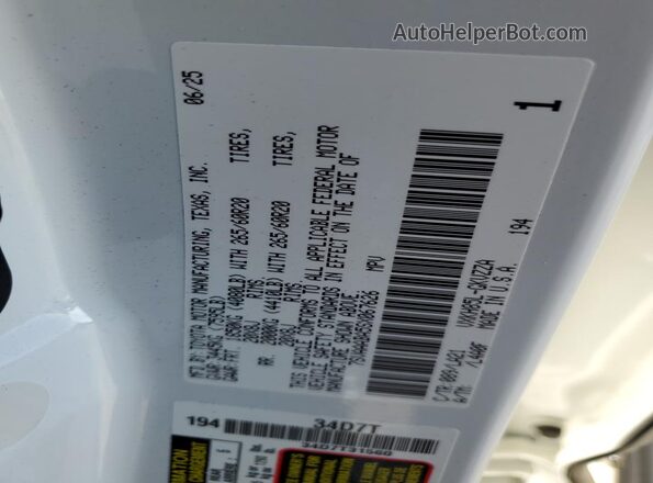 7SVAAABA5SX067626 2025 TOYOTA SEQUOIA White Widok naklejki z numerem VIN