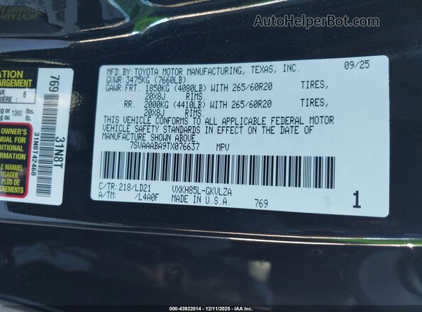 7SVAAABA9TX076637 2026 TOYOTA LIMITED Black Вид підкапотного простору