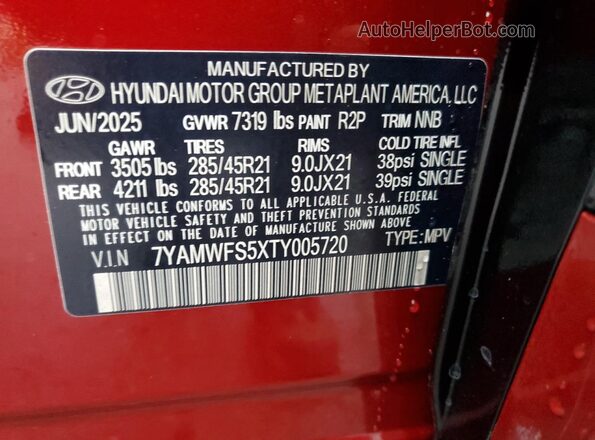7YAMWFS5XTY005720 2026 HYUNDAI IONIQ Red VIN sticker view