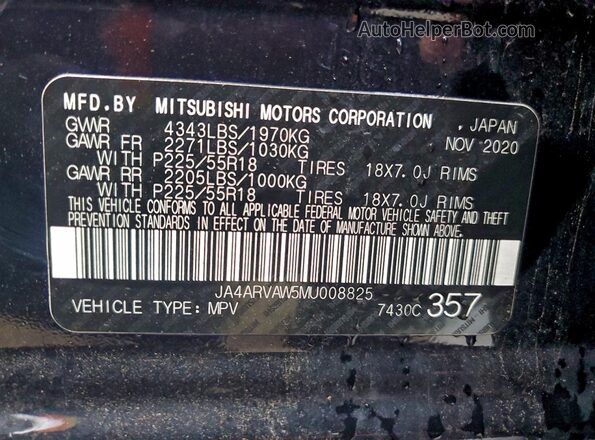 JA4ARVAW5MU008825 2021 MITSUBISHI OUTLANDER Black 
