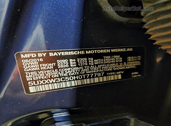 5UXXW3C50H0T77797 2017 BMW X4 Синий 