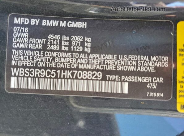 WBS3R9C51HK708829 2017 BMW M4 Black 