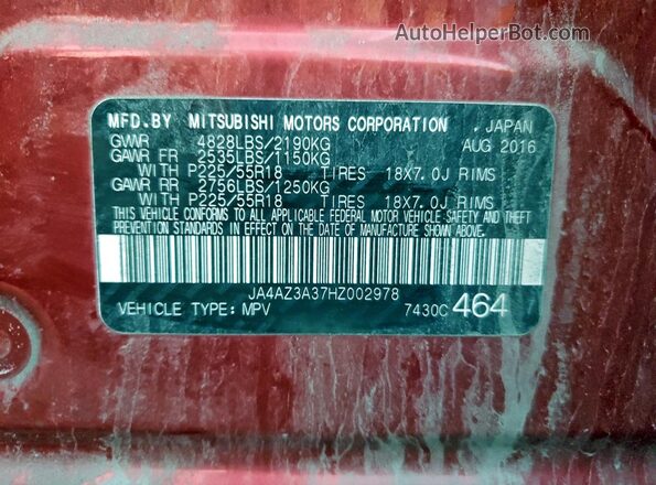 JA4AZ3A37HZ002978 2017 MITSUBISHI OUTLANDER Red 