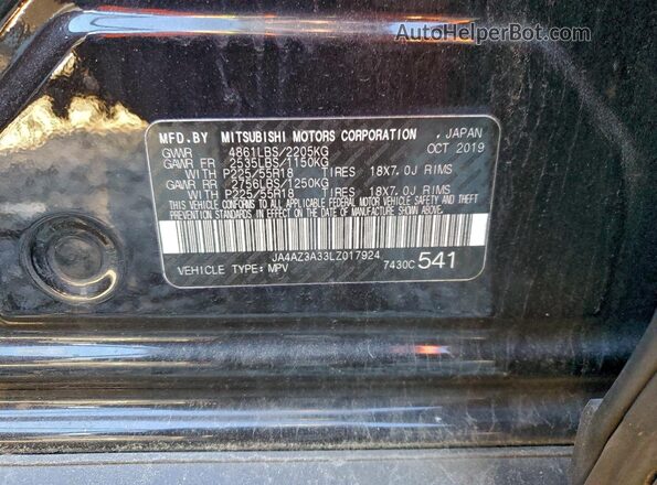 JA4AZ3A33LZ017924 2020 MITSUBISHI OUTLANDER Black Widok wnętrza 360 stopni