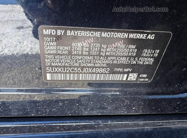 5UXKU2C55J0X49862 2018 BMW X6 Black Սալոնի հետևի տեսք