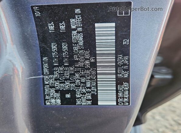 JTJDY7AX1L4316872 2020 LEXUS LX Gray სალონის 360-გრადუსიანი ხედი