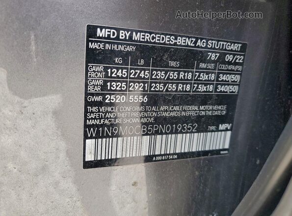 W1N9M0CB5PN019352 2023 MERCEDES-BENZ EQB Gray VIN sticker view