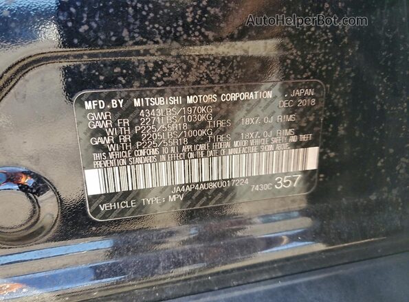 JA4AP4AU8KU017224 2019 MITSUBISHI OUTLANDER Black 