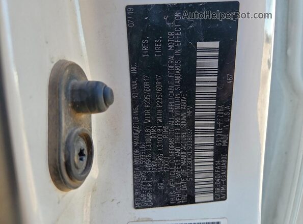5TDZZ3DC7LS038037 2020 TOYOTA SIENNA White Widok wnętrza 360 stopni