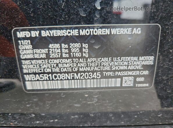 WBA5R1C08NFM20345 2022 BMW 3 SERIES Black Vista interior de 360 grados