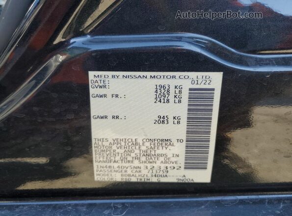 1N4BL4DV5NN323392 2022 NISSAN ALTIMA Black Շարժիչի բաժամունքի տեսք