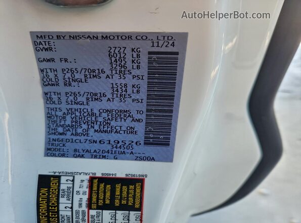 1N6ED1CL7SN619526 2025 NISSAN FRONTIER White 