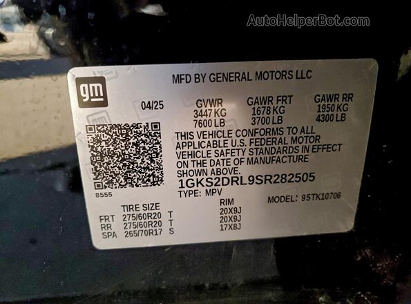 1GKS2DRL9SR282505 2025 GMC YUKON Черный 