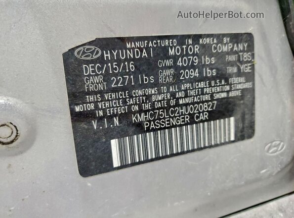 KMHC75LC2HU020827 2017 HYUNDAI IONIQ Silver 