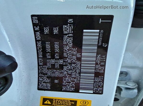5TDJGRFH8KS064367 2019 TOYOTA HIGHLANDER HYBRID Белый 