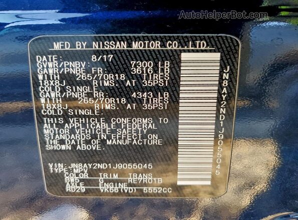 JN8AY2ND1J9055045 2018 NISSAN ARMADA Blue 